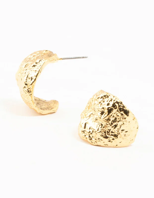 Topaz stud earrings-Gold Plated Brass Foil Hoop Earrings