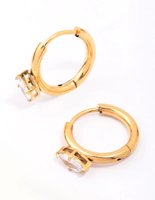 Light drop earrings-Gold Plated Surgical Steel Marquise Cubic Zirconia Huggie Earrings