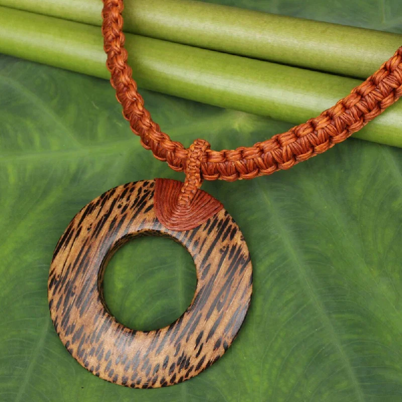 Lapis drop necklaces-Handmade Coconut Wood 'Ring In Rust' Pendant Necklace (Thailand)