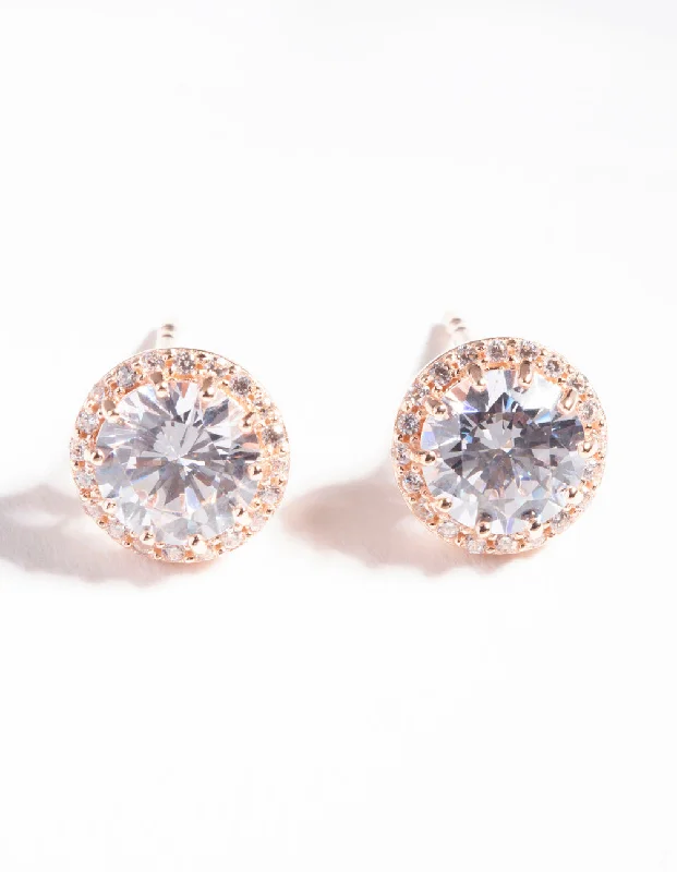 Full moon earrings-Rose Gold Plated Sterling Silver Cubic Zirconia Stud Earrings