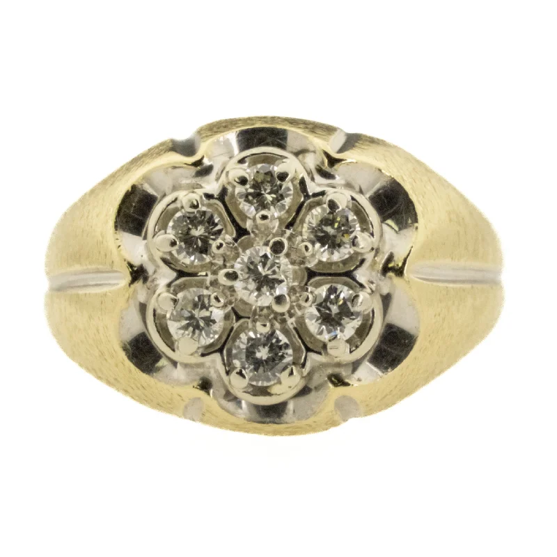 Bold geometric engagement rings-0.28ctw Diamond Cluster Lady's Ring in Two Tone 14K Gold - Size 5