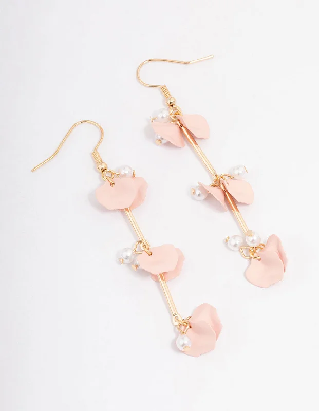 Morganite stud earrings-Blush Pearl & Petal Bar Drop Earrings