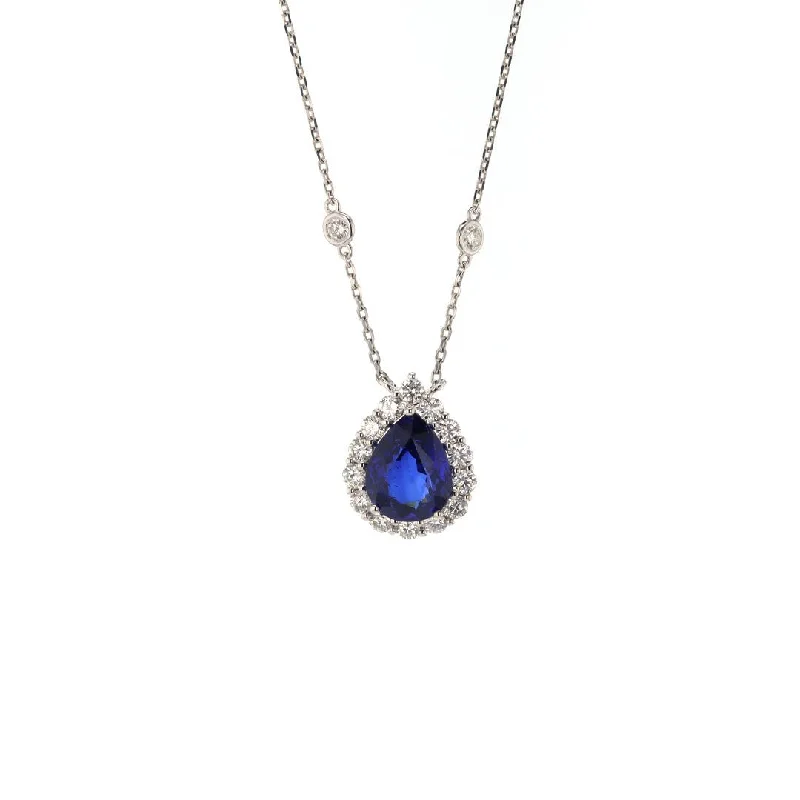 Thin filigree necklaces-Blue Sapphire & Diamond Pendant Necklace