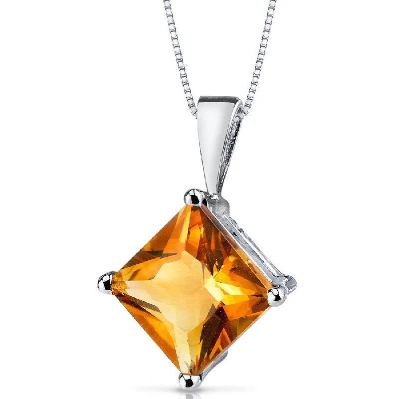 Solid link necklaces-14k White Gold 2.26 ct Citrine Pendant Necklace