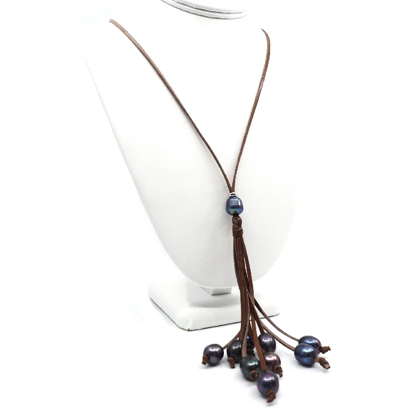 Yarn braid necklaces-The Victoria Necklace in Blue Beads