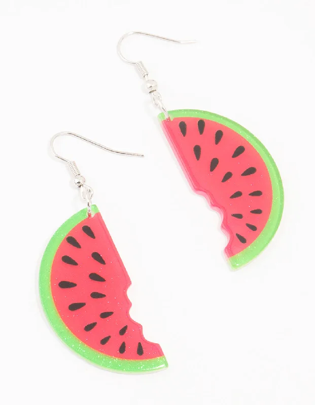 Cultured pearl earrings-Acrylic Watermelon Drop Earrings