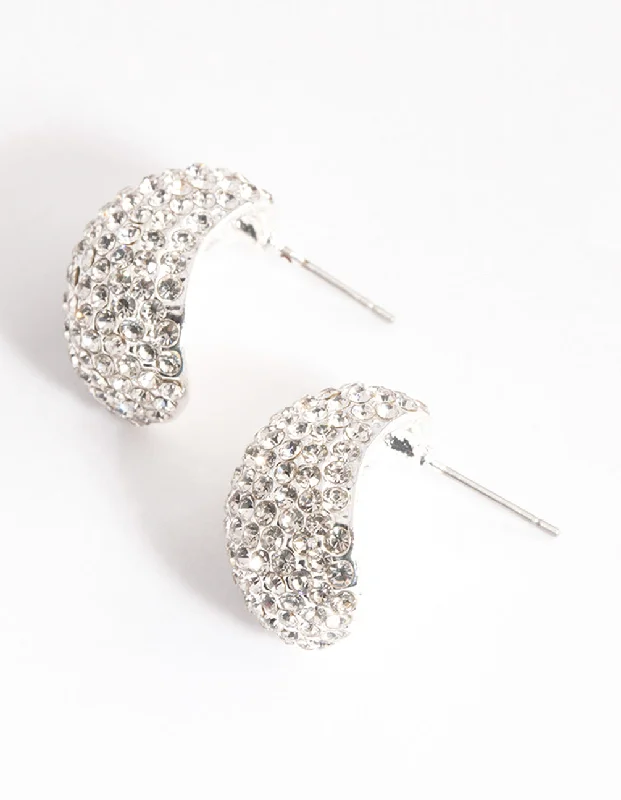 Topaz stud earrings-Silver Mini Diamante Bold Hoop Earrings