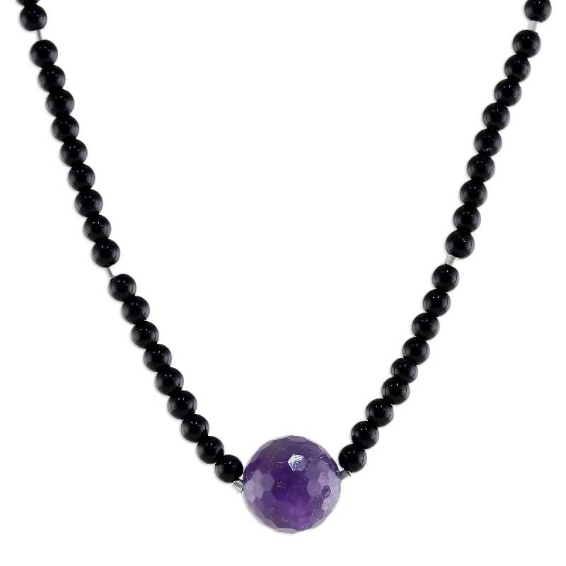 Layered chain necklaces-Novica Handmade Brilliant Onyx And Amethyst Beaded Necklace