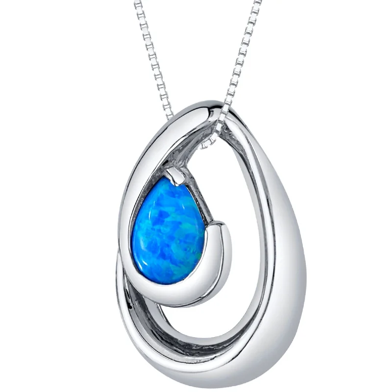 Luxe diamond necklaces-1 ct Created Blue Opal Pendant Necklace in Sterling Silver