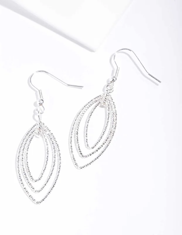 Leaf motif earrings-Silver Textured Layered Geo Earrings