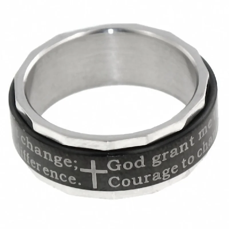 Night gothic engagement rings-Serenity: Serenity Prayer Inscribed Spinner 316 Steel Band Ring