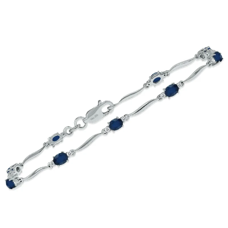 Wide gold bangles-Marquee Sapphire and Diamond Wave Link Bracelet in .925 Sterling Silver