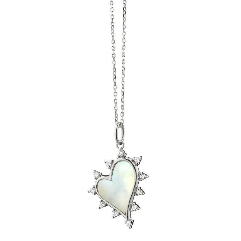 Secure clasp necklaces-Mother of Pearl Heart Necklace with White Sapphires