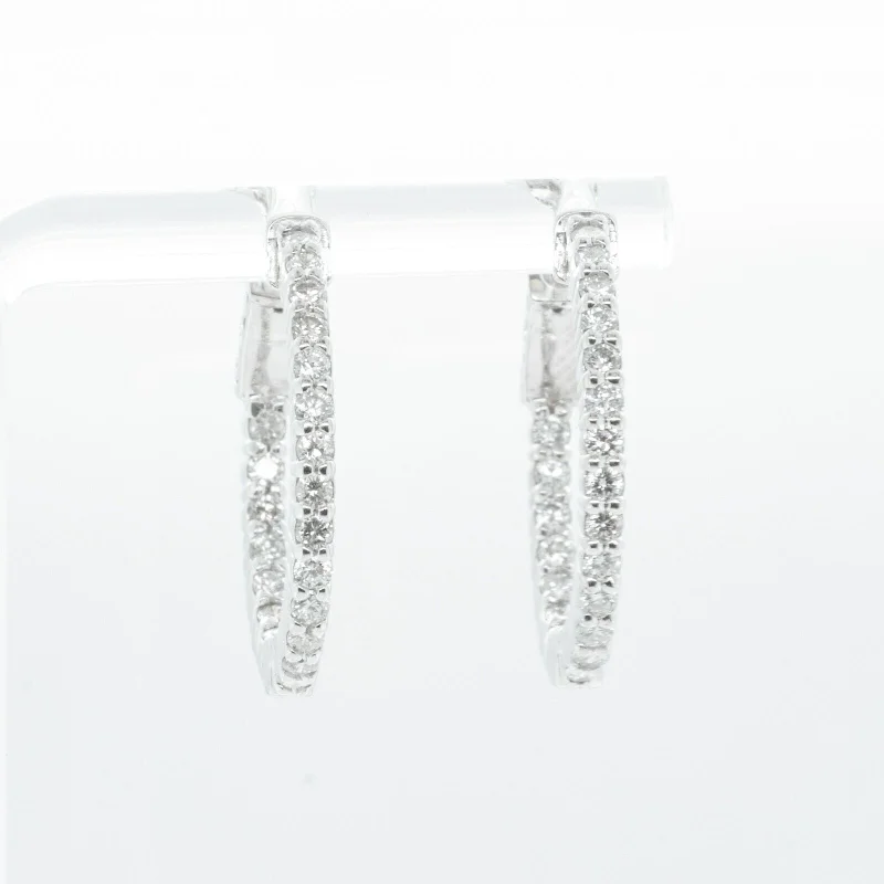 Cedar wood earrings-14k White Gold Diamond In & Out Hoop Earrings 1.23ctw G SI 7.1g - Snap Closure