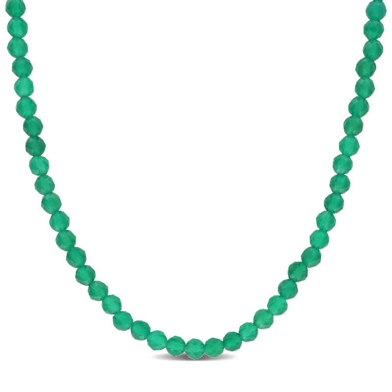 Woven tribal necklaces-Miadora 16 2/5ct TGW Fancy-Cut Green Onyx Facetted Bead Necklace in Yellow Silver-17+2 in.