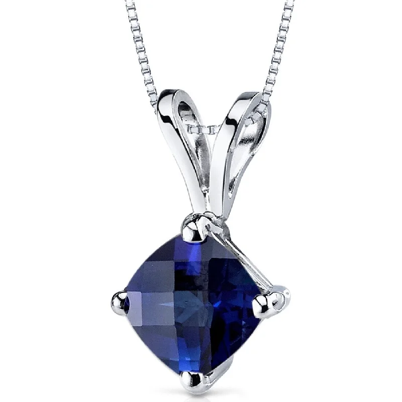 Wide bib necklaces-14k White Gold 1.13 ct Created Sapphire Pendant Necklace