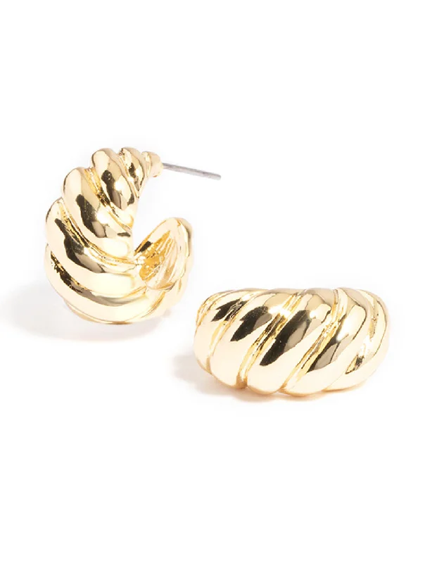 Tiny wing earrings-Gold Plated Twisted Wide Hoop Earrings