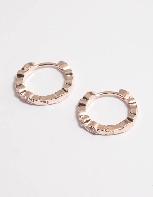 Bold cuff earrings-Rose Gold Diamante Row Huggie Earrings