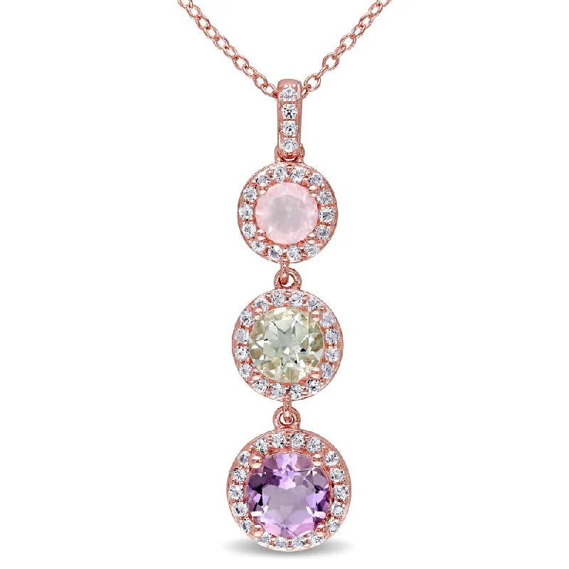 Round gem necklaces-Miadora Rose Plated Silver Multi-gemstone Necklace