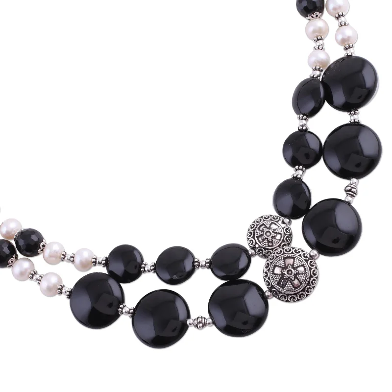 High gloss necklaces-Novica Handmade Midnight Dreams Pearl And Onyx Double Strand Necklace