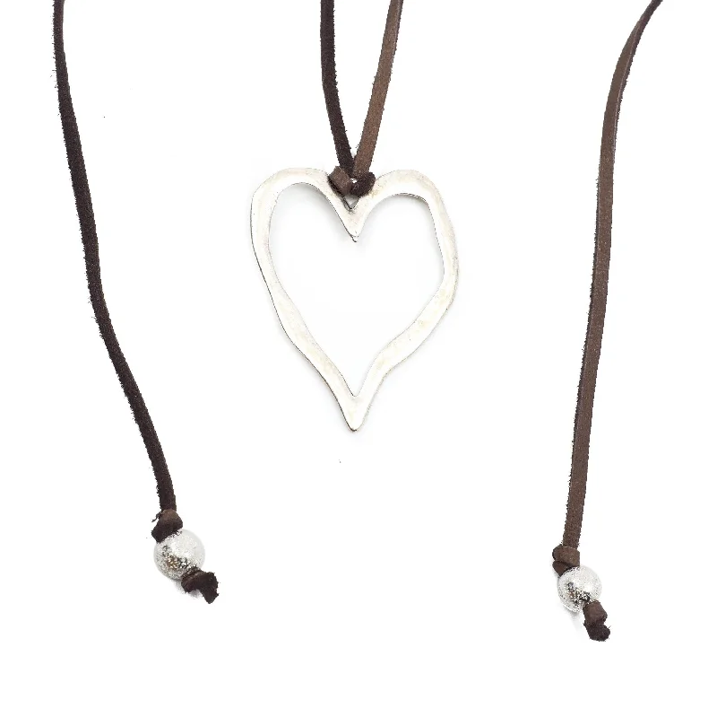 Drape-style necklaces-Lost My Heart in Leather Necklace