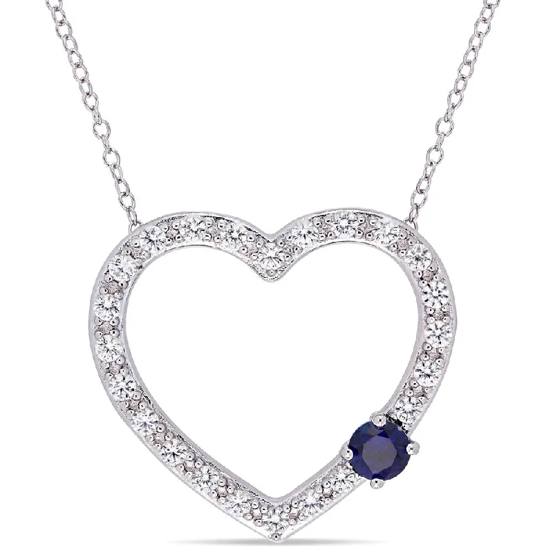 Luxe diamond necklaces-Miadora Sterling Silver Created Blue and Created White Sapphire Open Heart Necklace