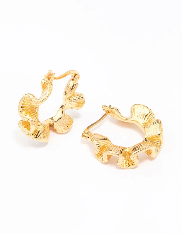 Spinel earrings-Gold Plated Frill Edge Hoop Earrings