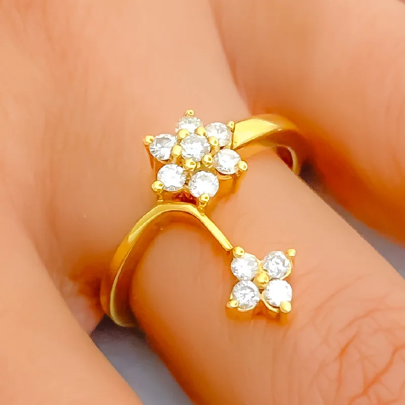 Woven cord engagement rings-Elongated Diamond Flower 22k Gold Ring