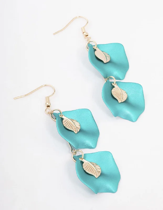 Polished bead earrings-Teal Pearlised Filigree Petal Drop Earrings