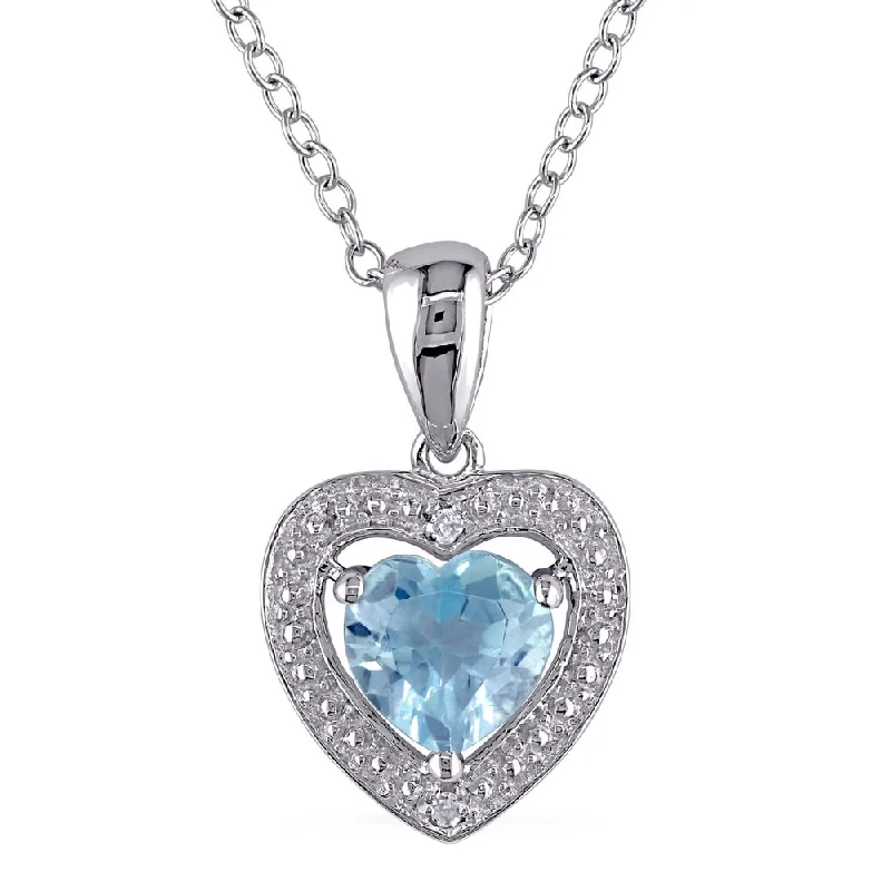 Surf wave necklaces-Miadora Sterling Silver 1ct TGW Blue Topaz and Diamond Accent Heart Necklace