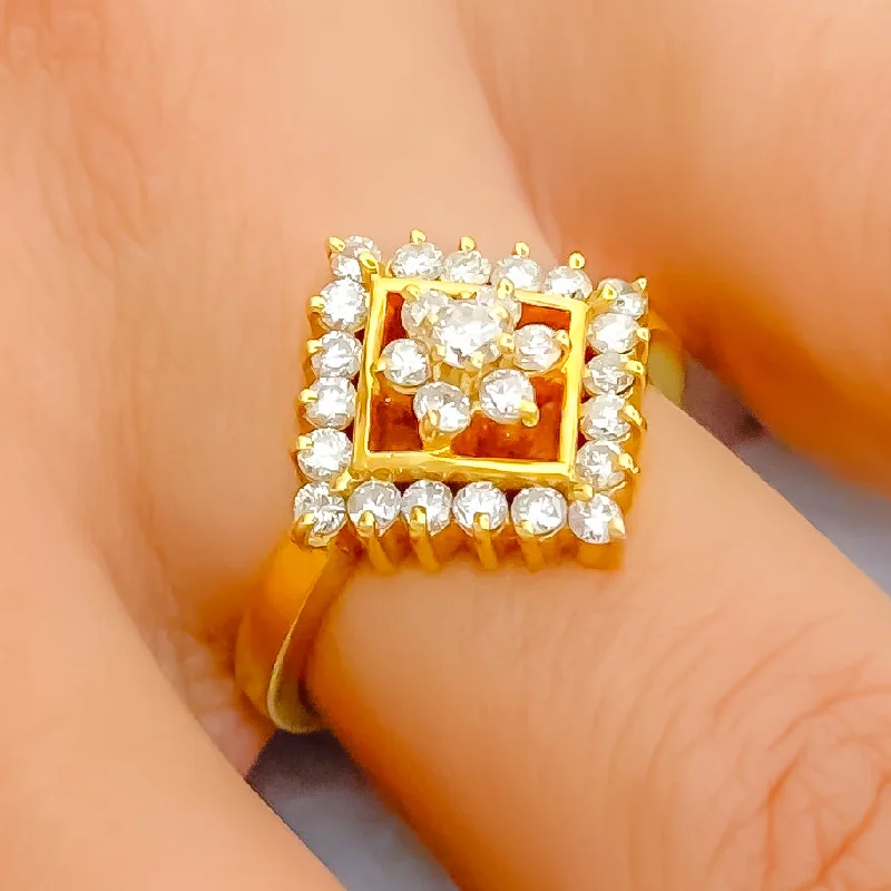 Square cut engagement rings-Open Square Diamond + 18k Gold Ring