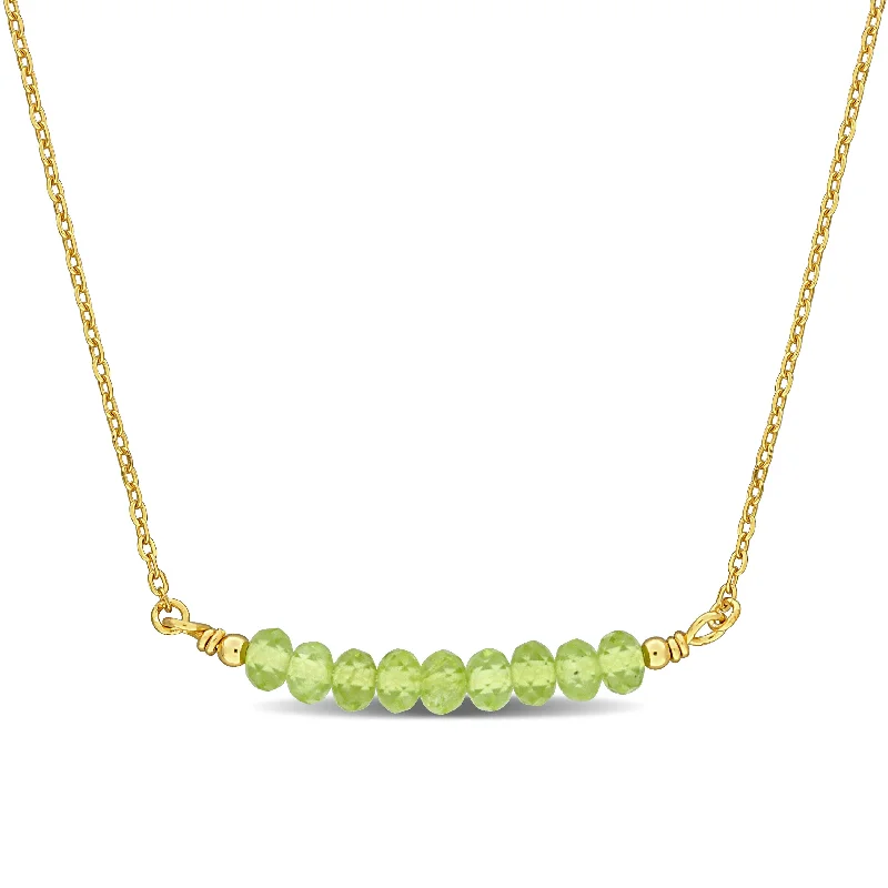 Silk cord necklaces-Miadora 0.68ct TGW 4mm Peridot Bead Necklace with Rolo Chain in Yellow Sterling Silver