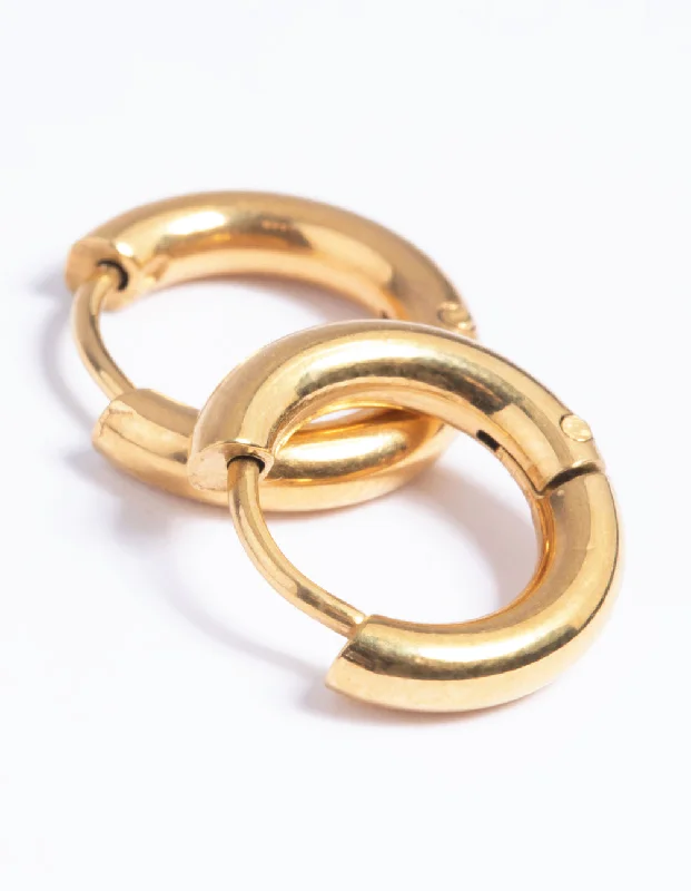 Vibrant enamel earrings-Gold Plated Surgical Steel Chunky Huggie Hoop Earrings