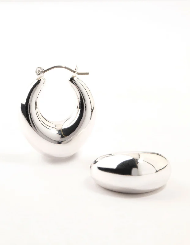 Thick bar earrings-Silver Plated Creole Medium Earrings