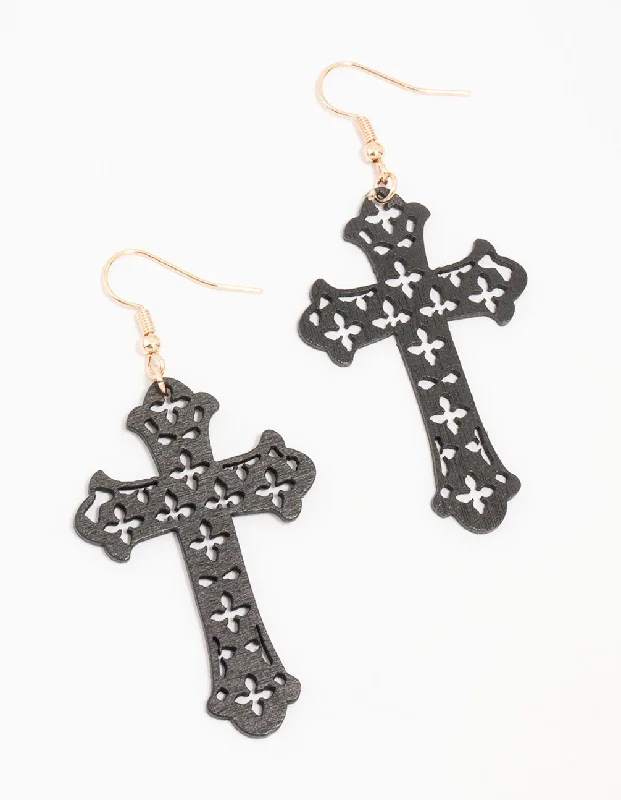 Large hoop earrings-Winged Cut Out Cross Drop Earrings