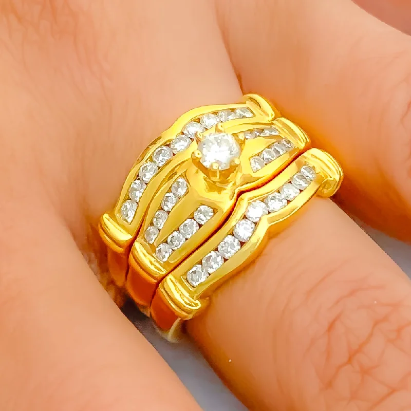 Vintage rose engagement rings-Impressive Stackable Diamond + 18k Gold Ring