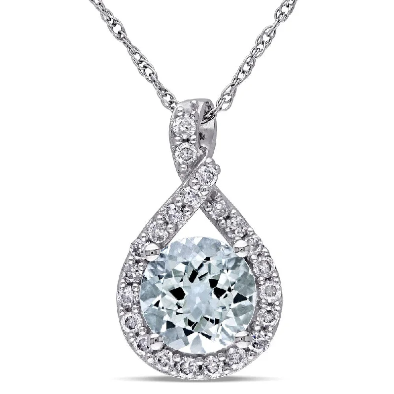 Zodiac charm necklaces-Miadora 10k White Gold Aquamarine and 1/5ct TDW Diamond Necklace (G-H, I2-I3) - Blue