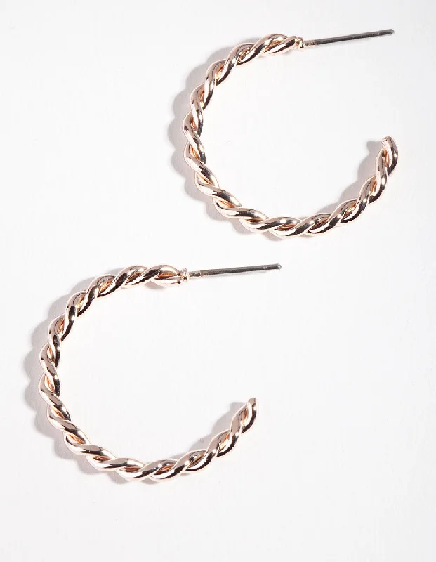 Silk fringe earrings-Rose Gold Twisted Hoop Earrings