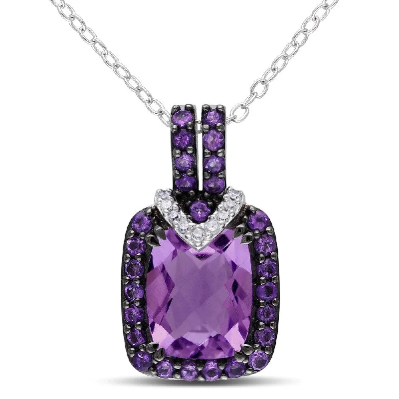 Neat-line necklaces-Miadora Silver 3 1/8ct TGW Amethyst and Diamond Accent Necklace