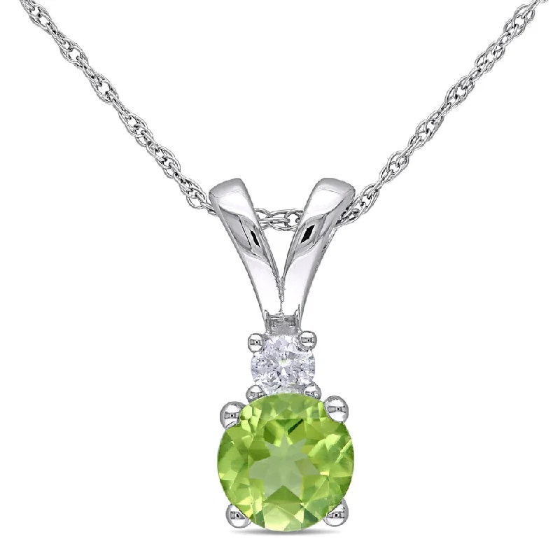 Full moon necklaces-Miadora 10k White Gold Peridot and Diamond Accent Necklace