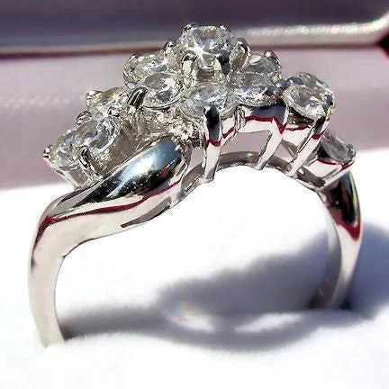 Square cut engagement rings-Vidonia: 1.4ct Russian Ice CZ Waterfall Cluster Bypass Ring