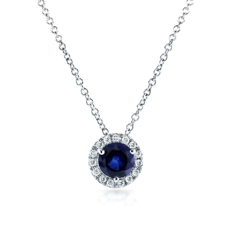 Patina bronze necklaces-Annello by Kobelli 14k White Gold 4/5ct TGW Round Blue Sapphire and Diamond Halo Necklace