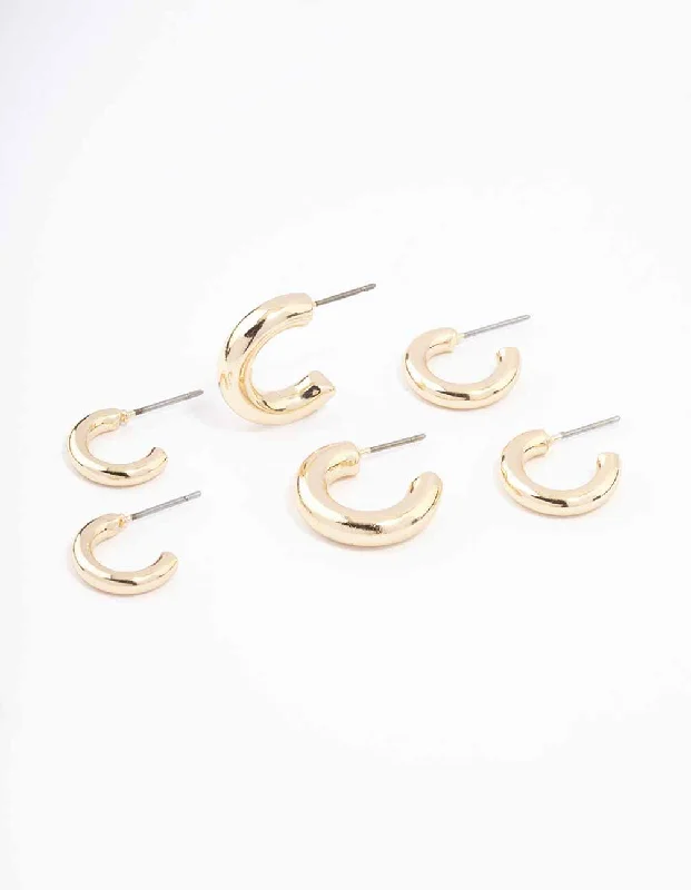 Cultured pearl earrings-Gold Simple Chunky Huggie Hoop Earrings