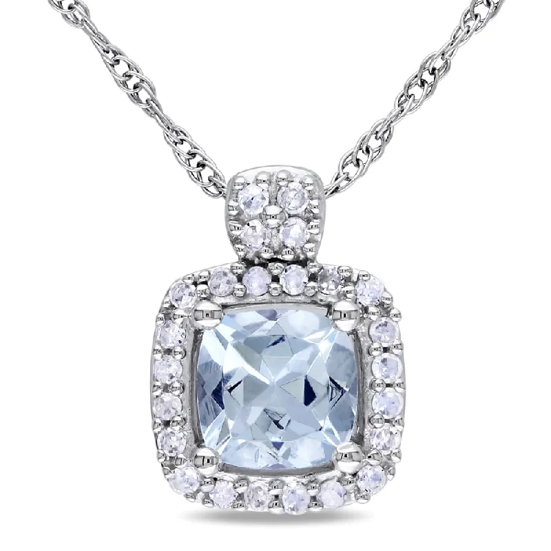 Oval shape necklaces-Miadora 10k White Gold Aquamarine and 1/10ct TDW Diamond Necklace (G-H)