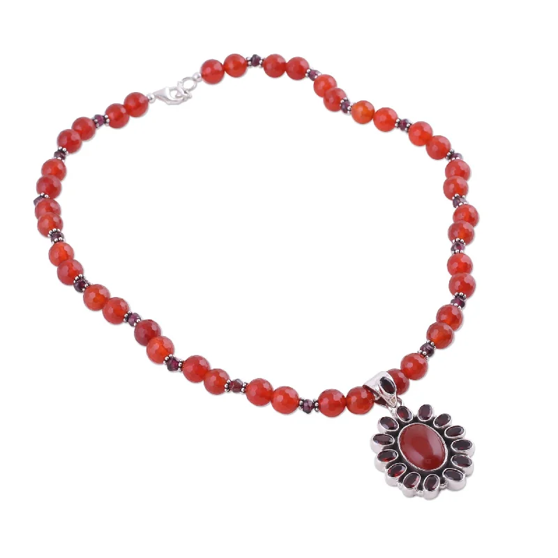 Onyx gem necklaces-Novica Handmade Passionate Garnet And Carnelian Pendant Necklace