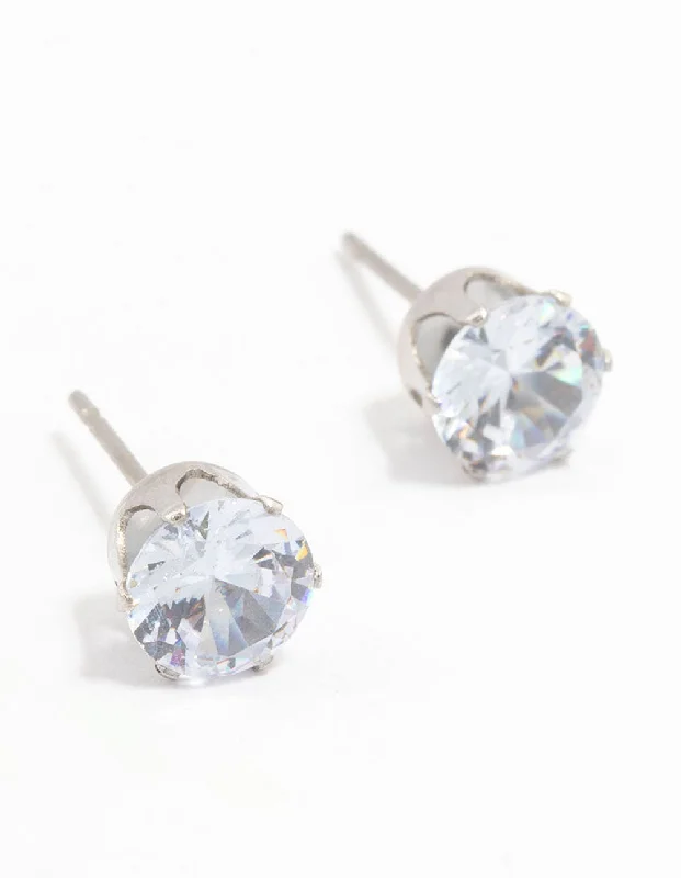 Fine star earrings-Waterproof Stainless Steel Cubic Zirconia Stud Earrings 7 MM