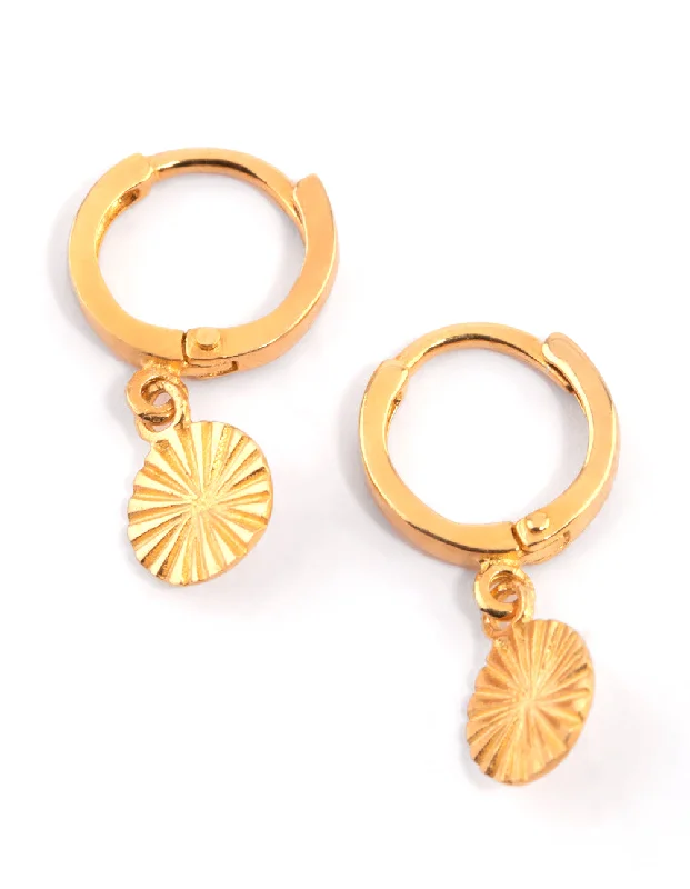 Vibrant enamel earrings-Gold Plated Sterling Silver Etched Huggie Hoop Earrings