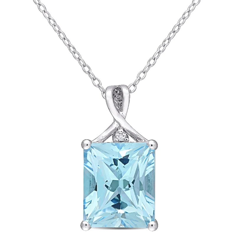 Tide shape necklaces-Miadora Sterling Silver Octagon-cut Blue and White Topaz Solitaire Drop Necklace