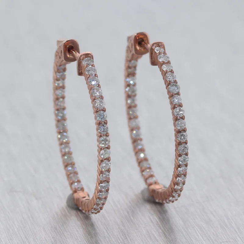 Cedar wood earrings-Modern 14k Rose Gold 2.03ctw Diamond In & Out Hoop Earrings