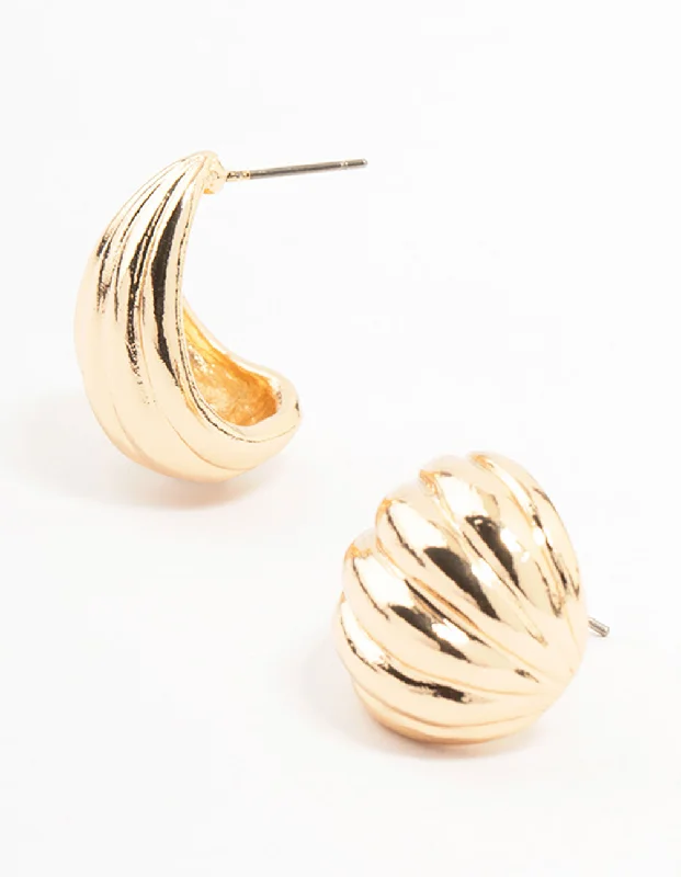 Shiny gold earrings-Gold Link Small Stud Earrings